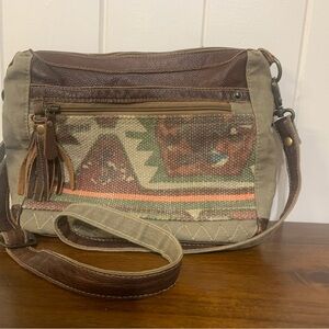 Myra Bag Brown Leather and Canvas Crossbody